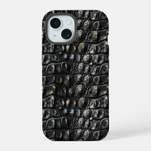 Black Crocodile Leather iPhone 15 Case