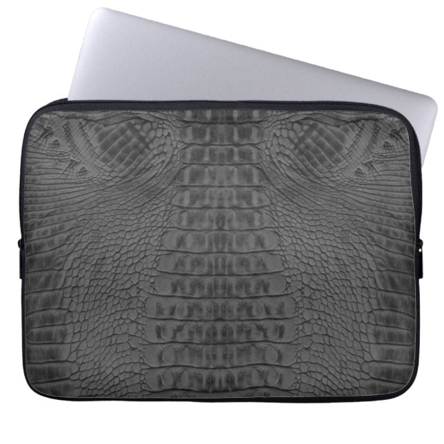 Black Crocodile Leather  Laptop Sleeve (Front)