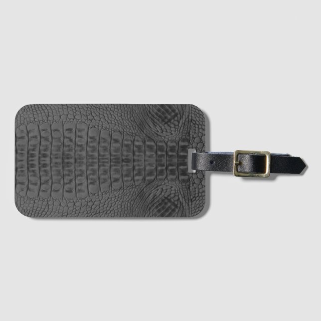 Black Crocodile Leather  Luggage Tag (Front Horizontal)