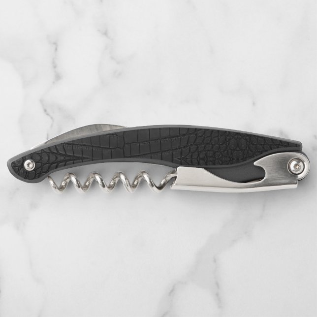 Black Crocodile Leather Print Corkscrew (Back)