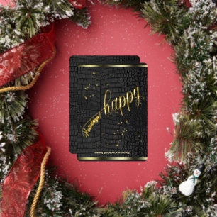 Black Crocodile Leather Print Happy Holiday Card