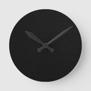 Black Crocodile Skin Print Round Clock