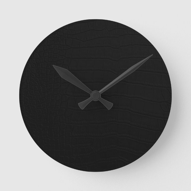 Black Crocodile Skin Print Round Clock (Front)
