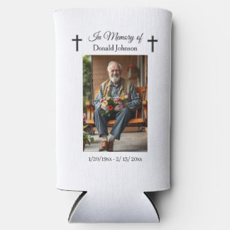 Black Cross and Poem Photo Memorial Seltzer Can Cooler