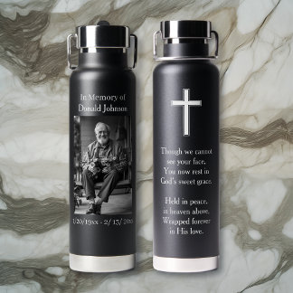 Black Cross and Poem Photo Memorial Water Bottle