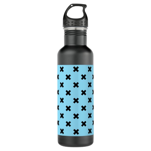 Black cross stitches on baby blue 710 ml water bottle (Front)