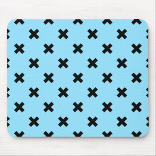Black cross stitches on baby blue mouse mat