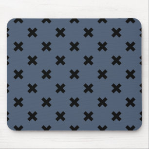 Black cross stitches on blue-grey mouse mat