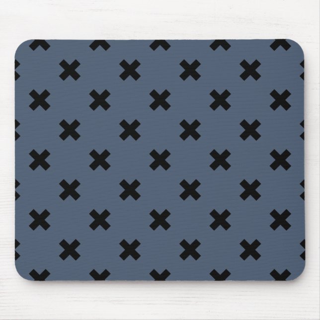 Black cross stitches on blue-grey mouse mat (Front)