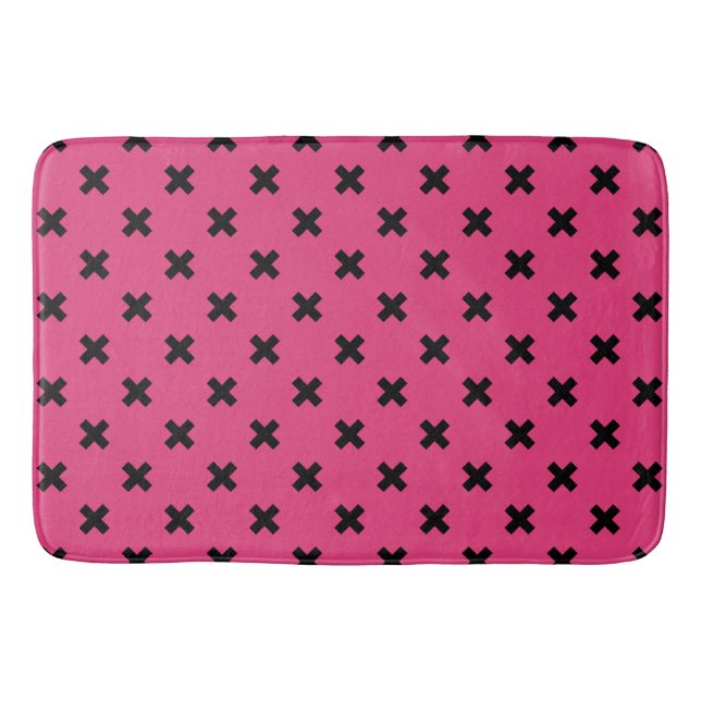 Black cross stitches on fuchsia bath mat (Front)