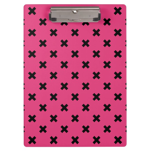 Black cross stitches on fuchsia clipboard (Front)