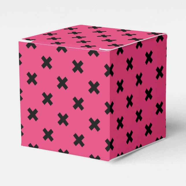 Black cross stitches on fuchsia favour box (Front Side)