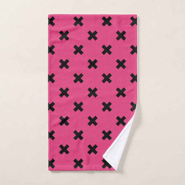 Black cross stitches on fuchsia hand towel (Hand Towel)