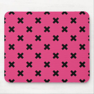 Black cross stitches on fuchsia mouse mat