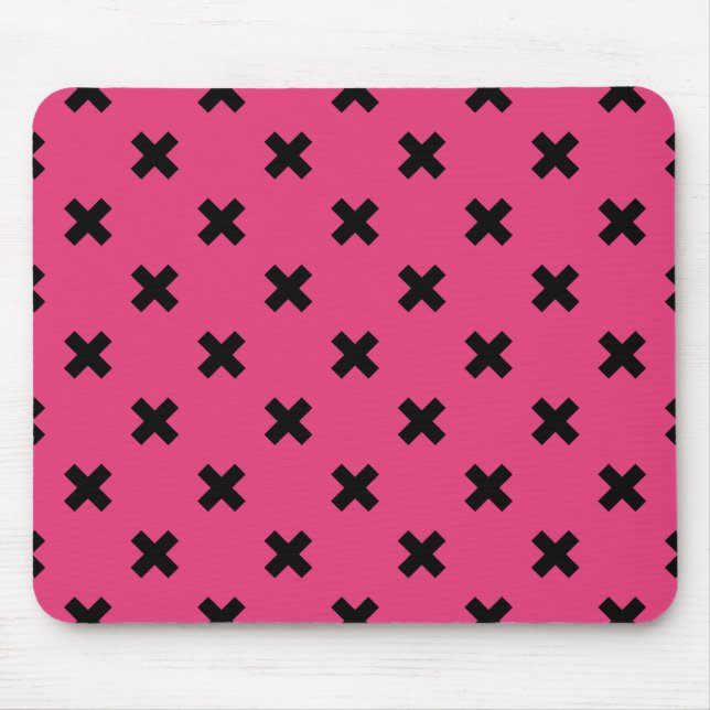 Black cross stitches on fuchsia mouse mat (Front)
