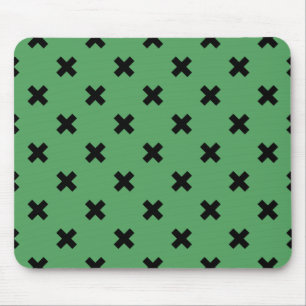 Black cross stitches on green mouse mat