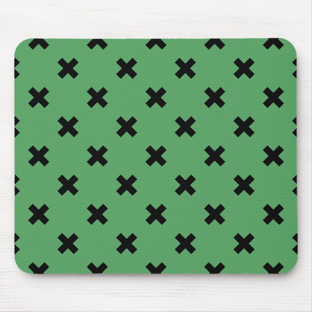 Black cross stitches on green mouse mat (Front)