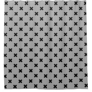 Black cross stitches on grey shower curtain