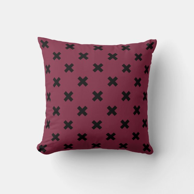 Black cross stitches on mulberry cushion (Front)