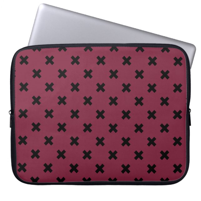 Black cross stitches on mulberry laptop sleeve (Front)