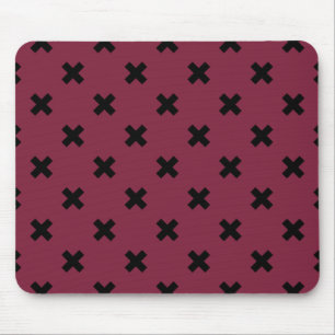 Black cross stitches on mulberry mouse mat