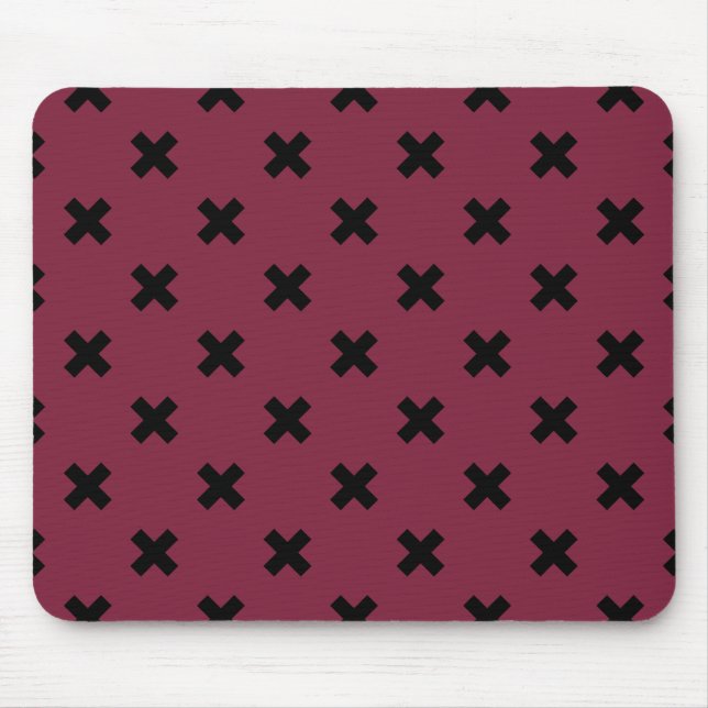 Black cross stitches on mulberry mouse mat (Front)