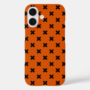 Black cross stitches on orange iPhone 16 case