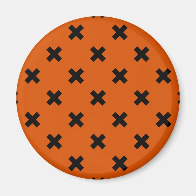 Black cross stitches on orange magnet (Front)