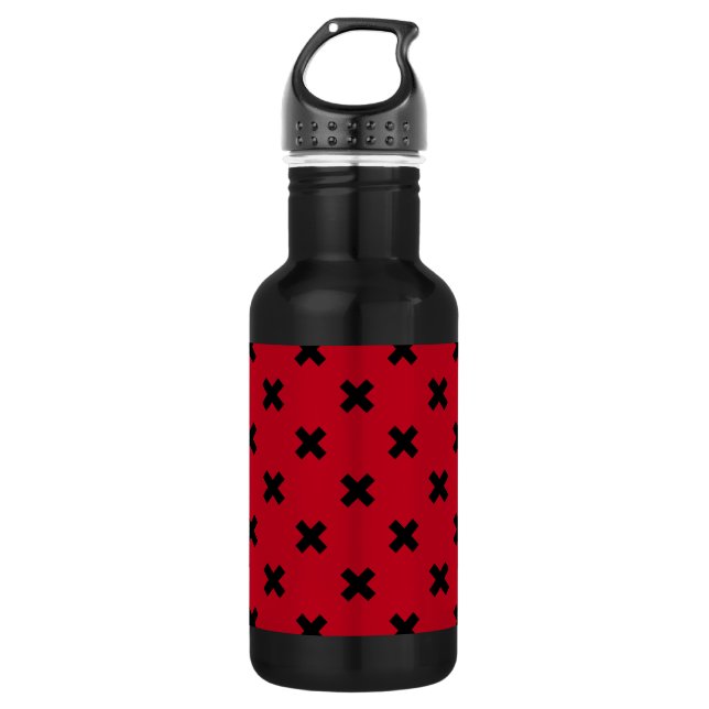 Black cross stitches on red 532 ml water bottle (Front)