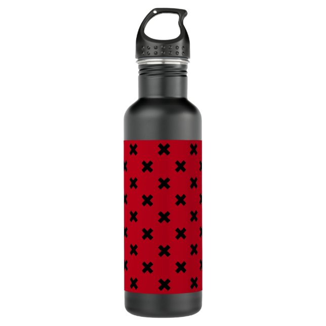 Black cross stitches on red 710 ml water bottle (Front)
