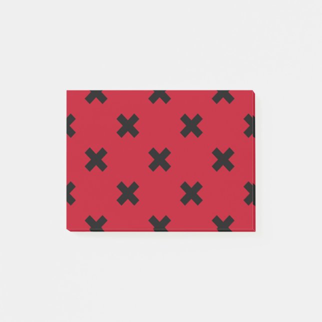 Black cross stitches on red post-it notes (Front)