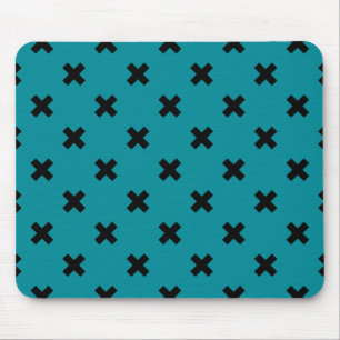 Black cross stitches on teal mouse mat