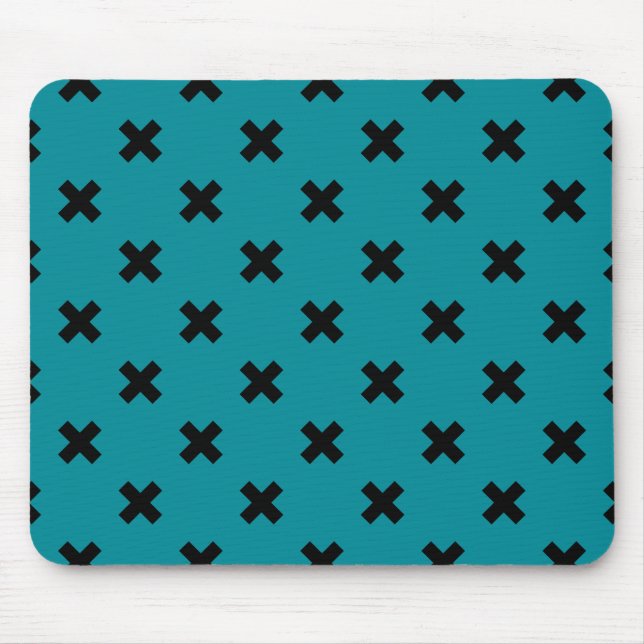 Black cross stitches on teal mouse mat (Front)