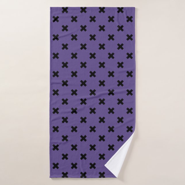 Black cross stitches on ultra violet bath towel (Bath Towel)