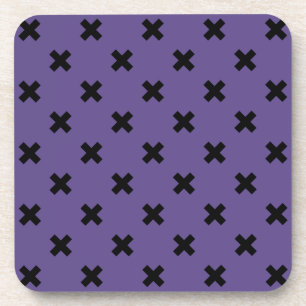 Black cross stitches on ultra violet coaster