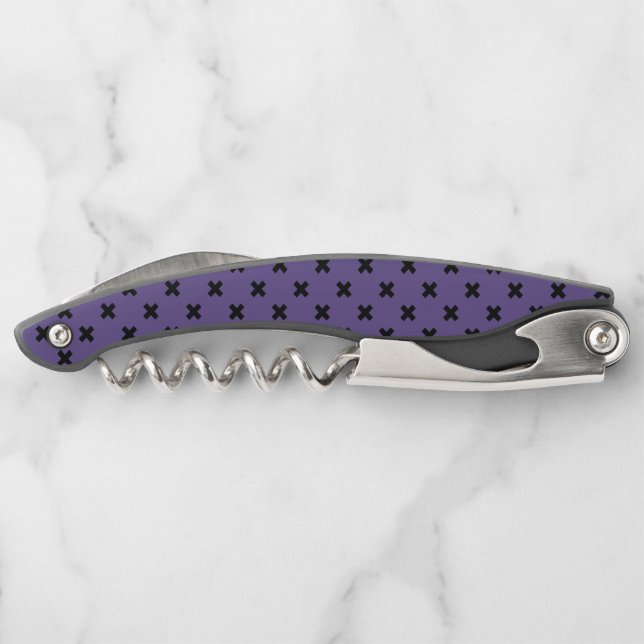 Black cross stitches on ultra violet corkscrew (Back)