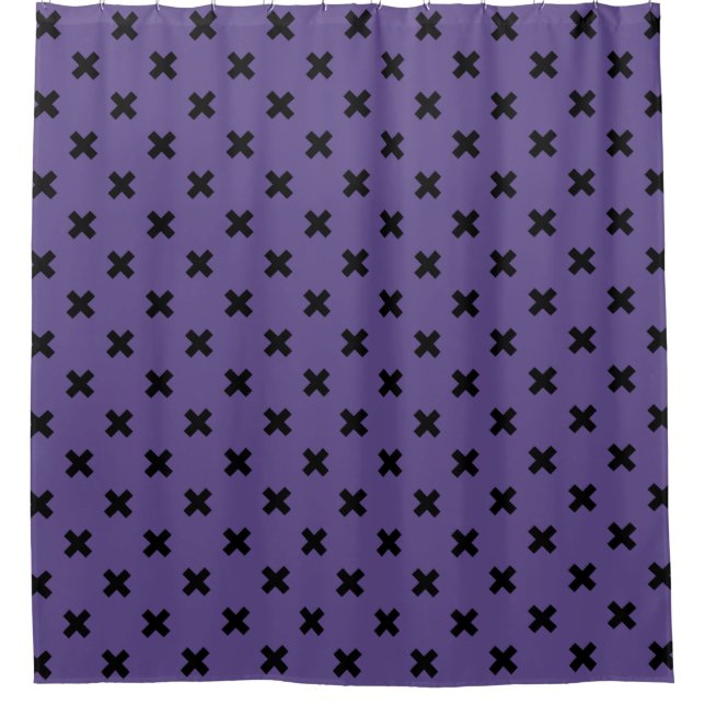 Black cross stitches on ultra violet shower curtain (Front)