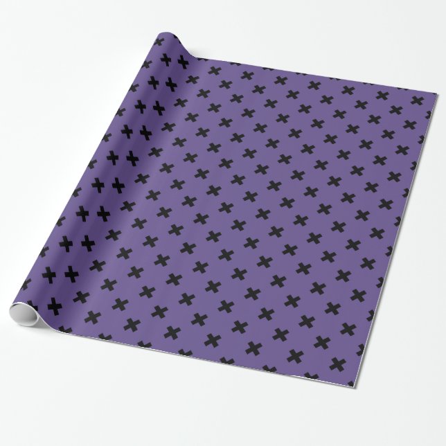 Black cross stitches on ultra violet wrapping paper (Unrolled)