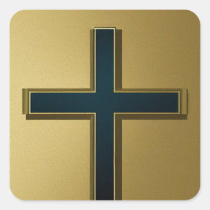 Black Cross with Gold Background Sticker