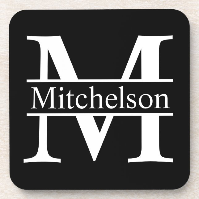 Black Crossbar Monogrammed Coaster (Front)