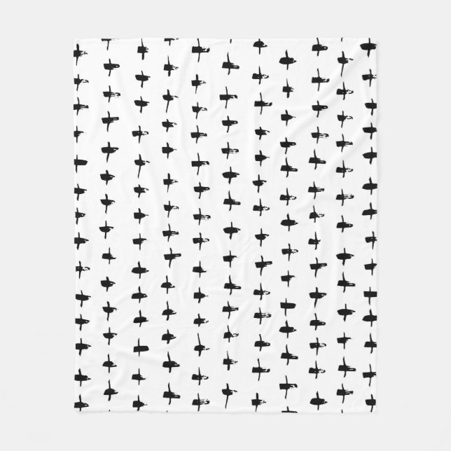 Black Crosses Hand Drawn Geometrical Fleece Blanket (Front)