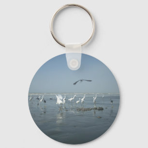 Black Crow and White Cranes: A Contrast in Nature Key Ring