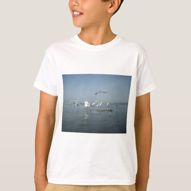Black Crow and White Cranes: A Contrast in Nature T-Shirt (Front)