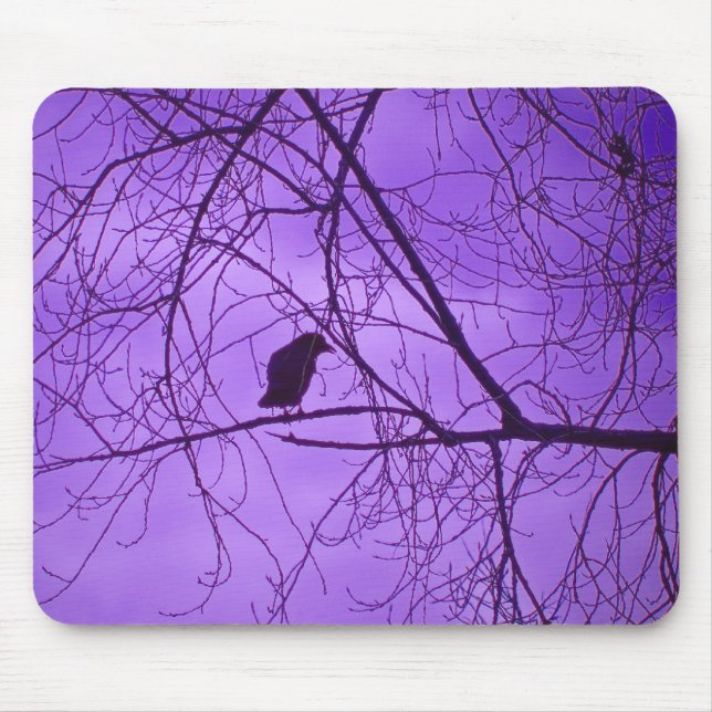Black Crow Barren Tree Branches Purple Sky Mouse Mat (Front)