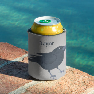Black Crow Bird Illustration Personalised Can Cooler