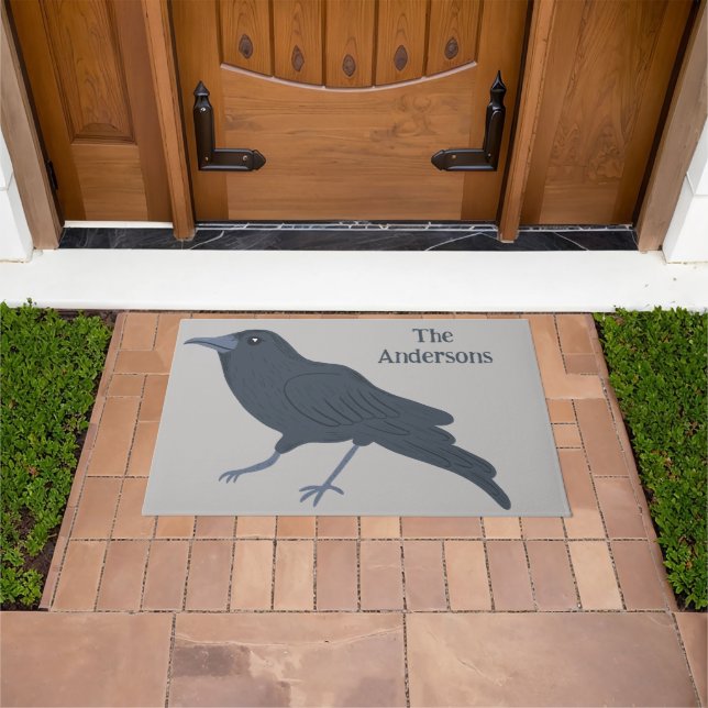 Black Crow Bird Illustration Personalised Doormat (Outdoor)