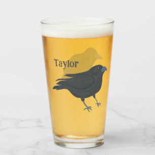 Black Crow Bird Illustration Personalised Glass