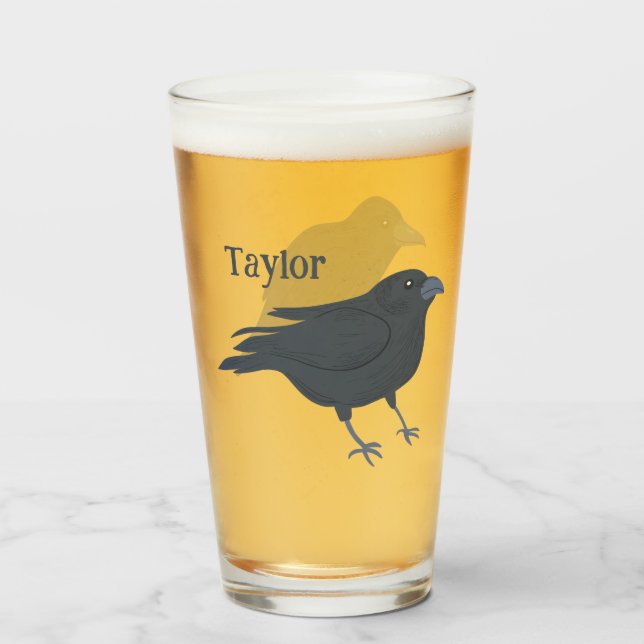 Black Crow Bird Illustration Personalised Glass (Front Filled)