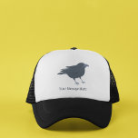 Black Crow Bird Illustration Personalised Trucker Hat<br><div class="desc">Add a name or your own slogan to create a custom hat. This hat features a realistic style illustration of a crow with your text below the bird graphic.</div>