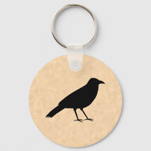 Black Crow Bird on a Parchment Pattern. Key Ring
